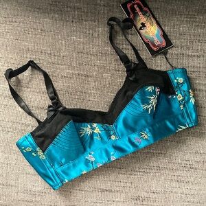 NWT Bedroom Stories Bullet Bra Pointed Cups Chinoiserie Mesh Bows Small